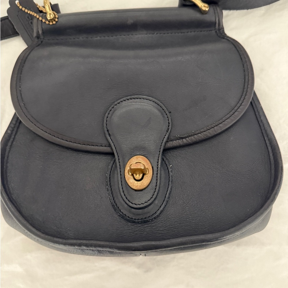 Vintage Coach saddle bag in dark blue Leather with Brass Accents